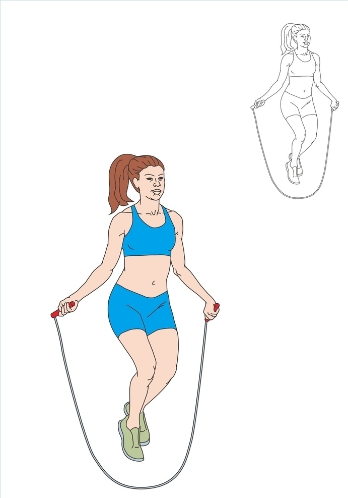跳绳 体育 运动 绳类运动 体操 体育课 健身 矢量图 人物图库 生活人物