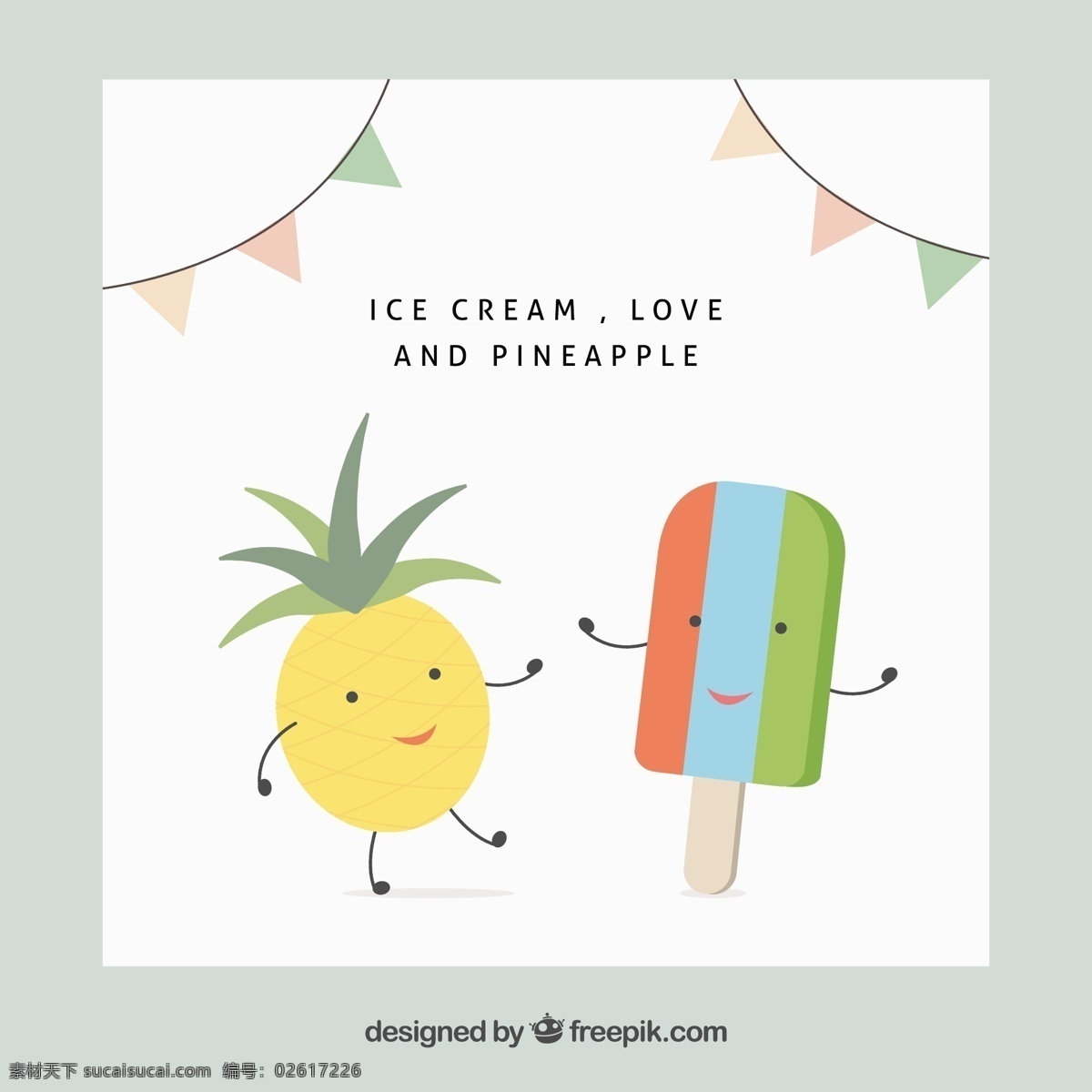 带 菠萝 可爱 卡片 贺卡 夏季 模板 水果 冰淇淋 颜色 假日 平板 冰 色彩 粉彩 平面设计 装饰 度假 打印 奶油 季节
