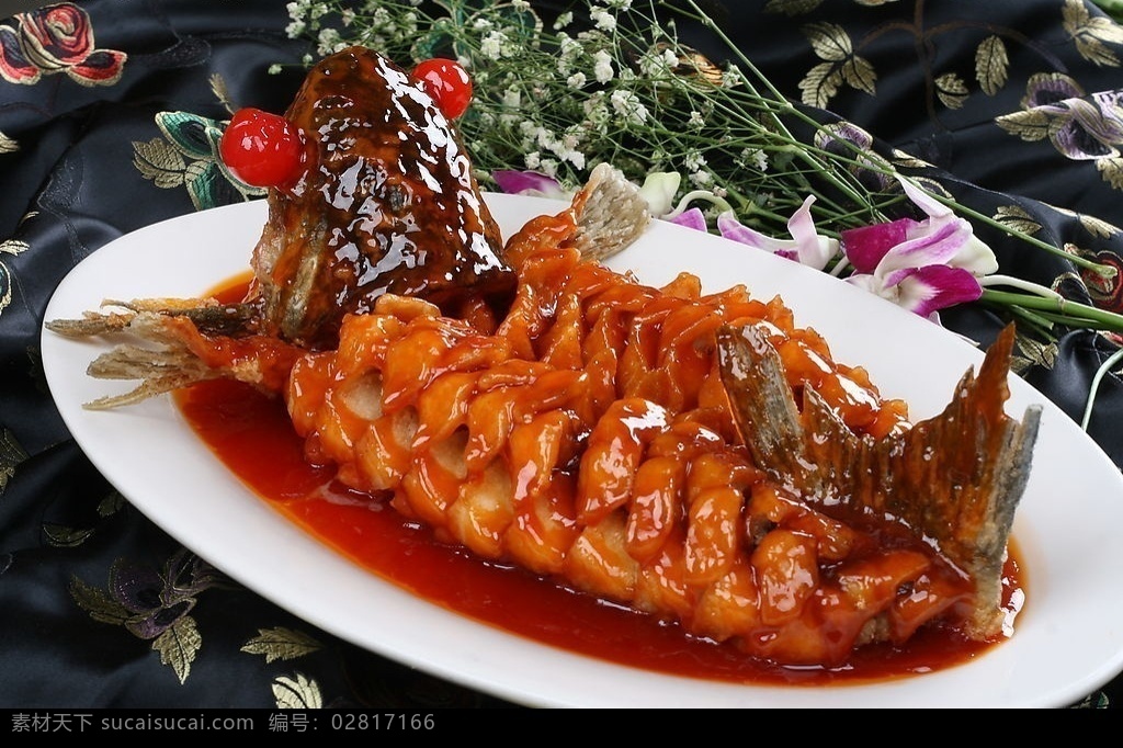 松鼠鱼 盘子 桌布 餐饮美食 传统美食 摄影图库