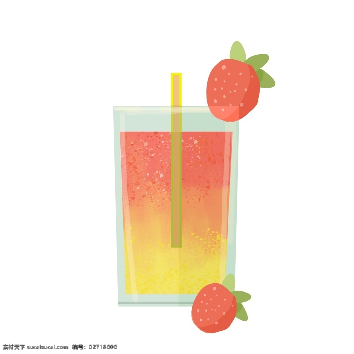 草莓果汁 夏日 凉爽 草莓 卡通 果汁 饮料