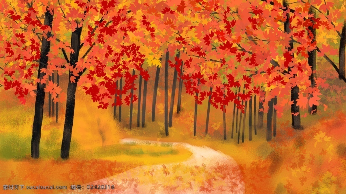 秋天 你好 红 枫叶 手绘 插画 天凉好个秋 落叶 治愈 秋高气爽 秋天你好