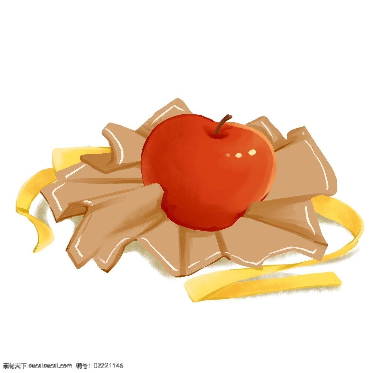 圣诞节 打开 红色 苹 安 果 礼物 立体 免 抠 元素 打开包装 牛皮纸 苹果 平安节 节日 西方传统 黄丝带 可爱 红苹果 圣诞礼物