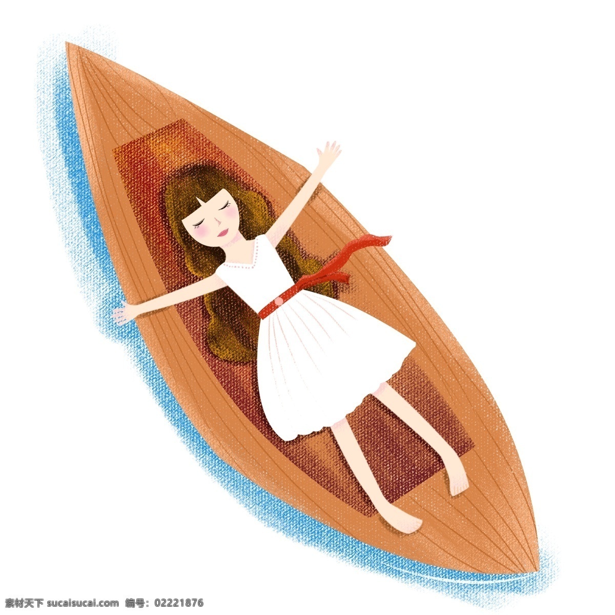 手绘 躺 船 里 女孩儿 卡通 清新 女孩 人物 躺着 休息 人物插画 psd元素