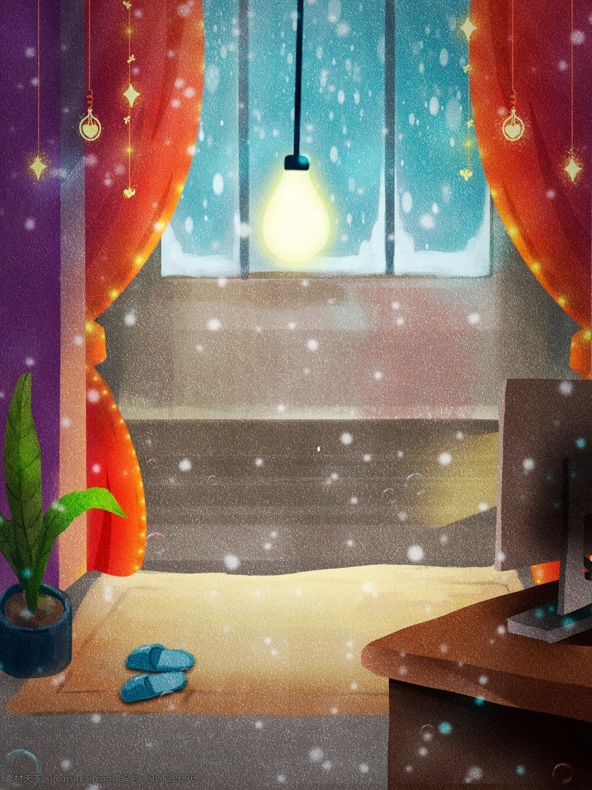冬季 下雪 室内 背景 电脑 简约 家居 背景图 创意 吊灯 新年 广告背景 手绘背景 通用背景 psd背景 背景展板 背景展板图