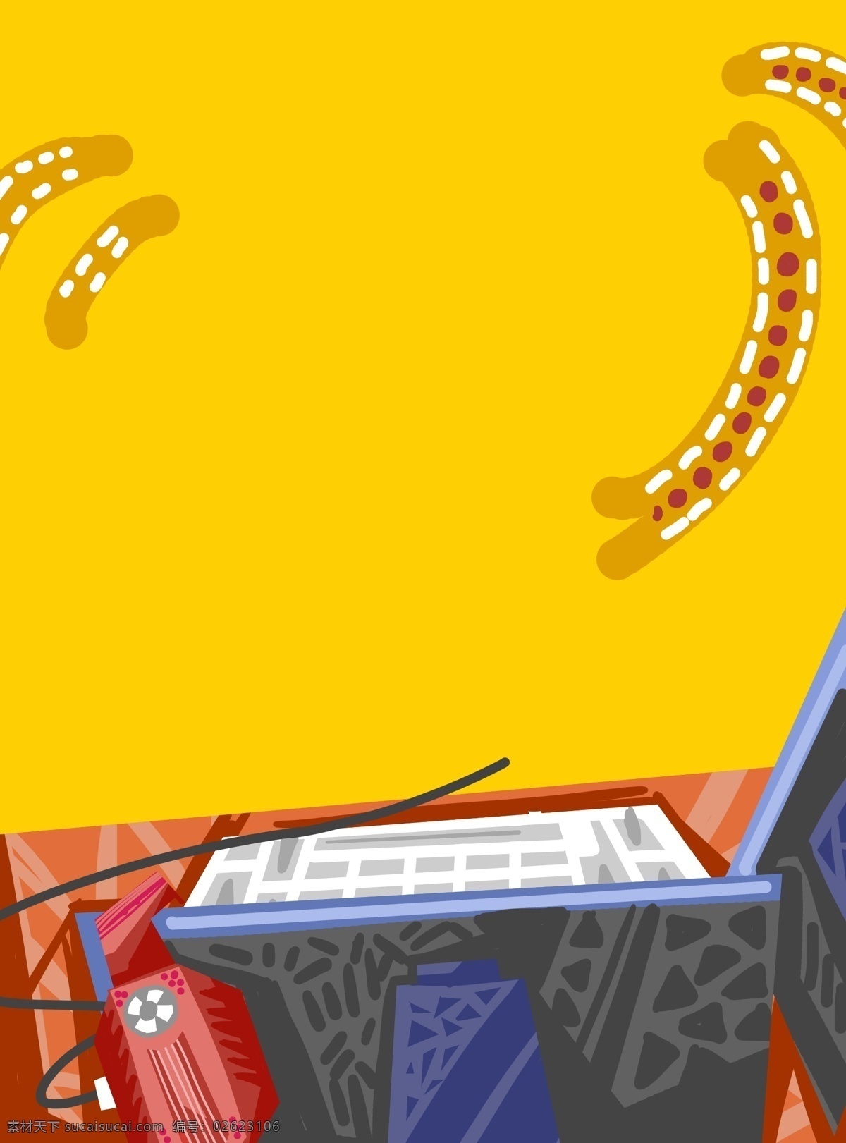 黄色 卡通 家居 生活 电脑 插画 背景 电脑插画 手绘背景 家居生活 卡通背景 黄色背景 插画背景