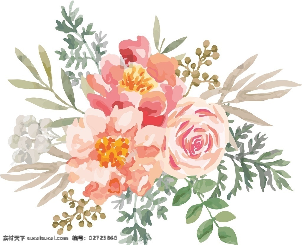 花朵 水彩 卡通 装饰 背景 素材图片