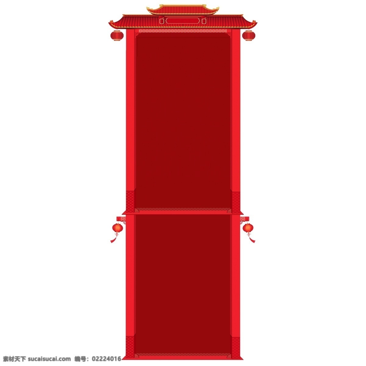 红色 中国 风 边框 红灯笼 复古建筑顶 中国风 设计素材 纹理边框
