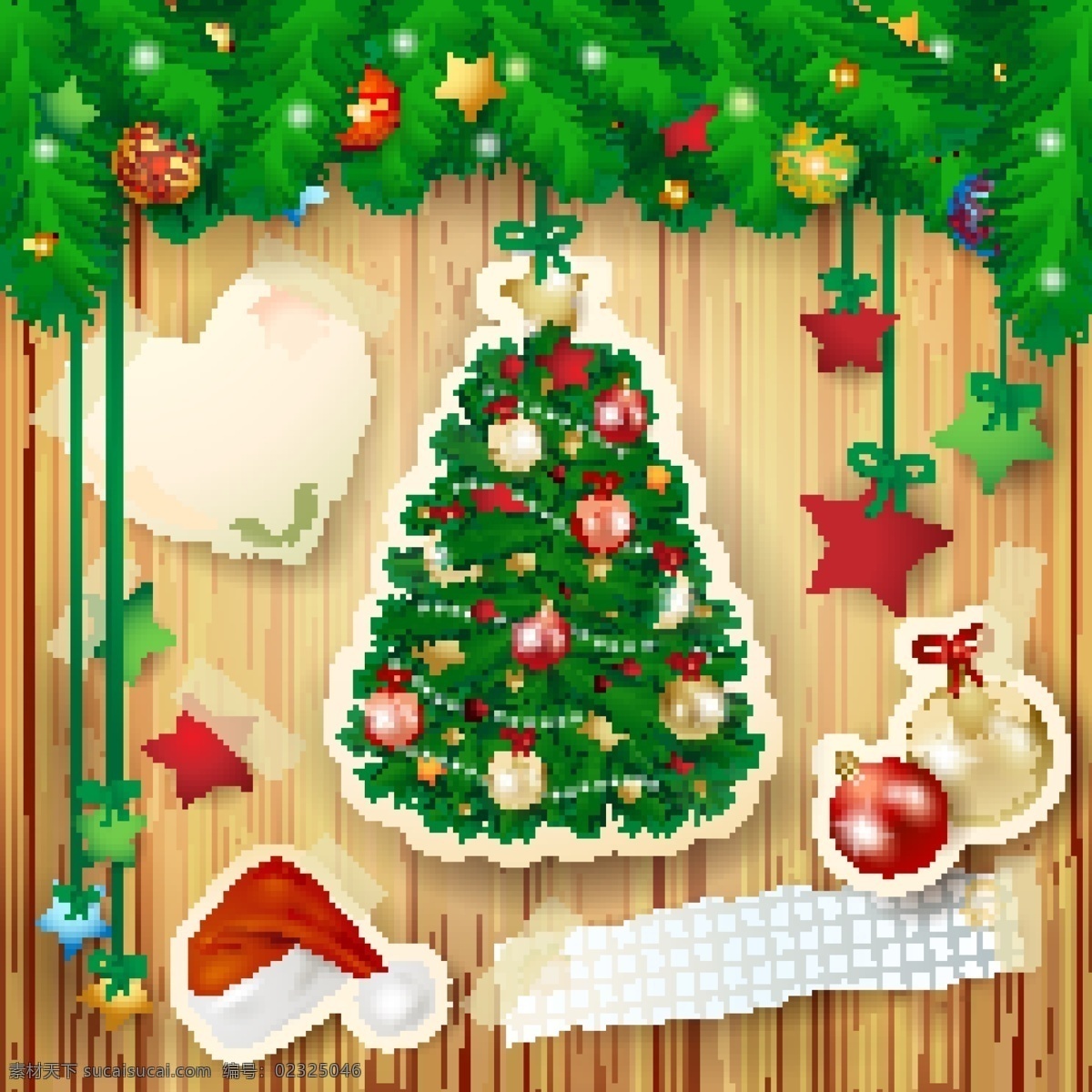 木制 背景 设置 2014 圣诞 装饰品 插图 木材 木质 矢量背景 玩具 元素 纸张 木制的 矢量图 其他矢量图