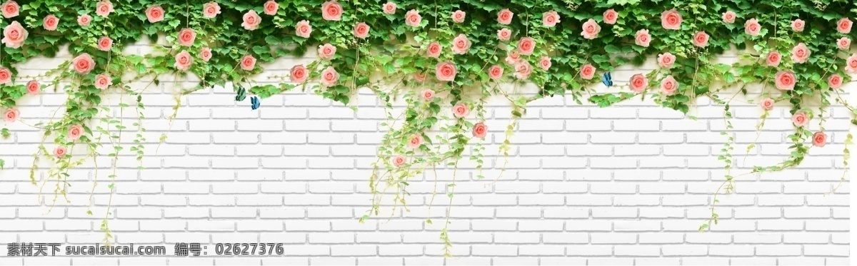 玫瑰 背景 墙 蔷薇 花藤 藤蔓 花朵 花卉 植物 红砖 砖块 石砖 复古 彩雕 冰晶画 艺术玻璃 背景墙 壁纸 墙纸 分层 背景素材
