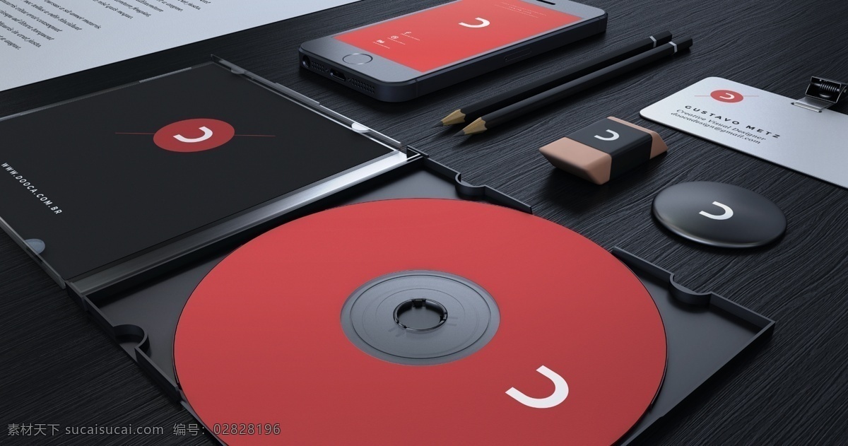 红色 cd 盒 vi 机 cd盒 vi样机 一键贴图 黑色