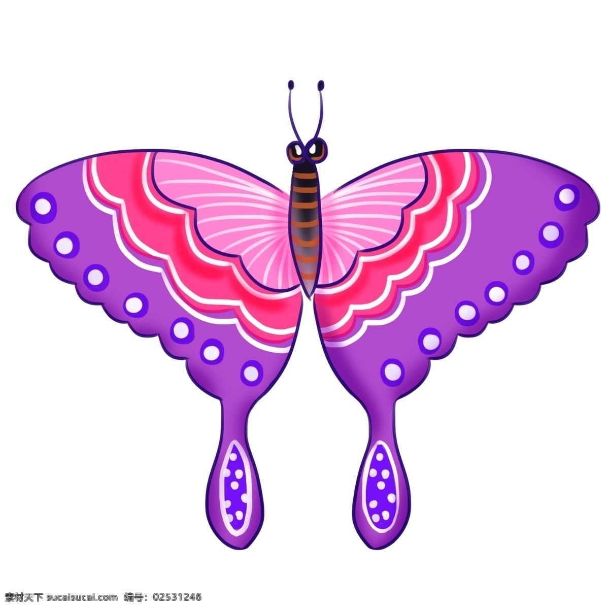 紫色 卡通 蝴蝶 风筝 蝴蝶风筝插画 卡通风筝插画 紫色的蝴蝶 白色的花纹 创意风筝插画