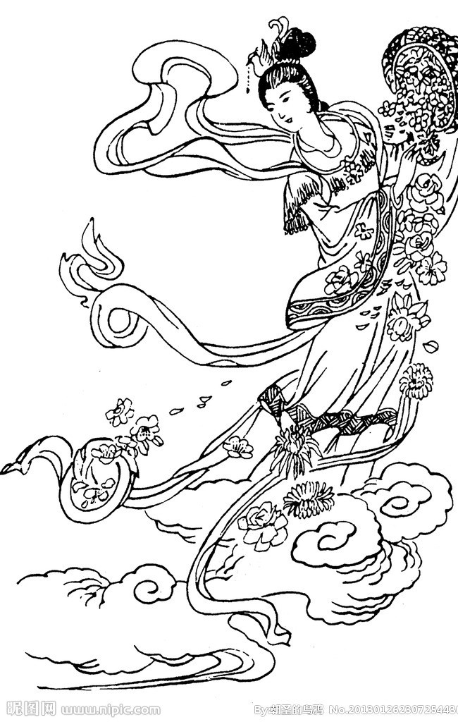 中国吉祥图案 吉祥象征图案 图案素材 线描 古典图案 图案纹样 传统纹样 传统图案 中国传统 中式纹饰 艺术图案 传统文化 仙女散花 神仙 白描 人物白描 吉祥图案 仙女 分层 源文件