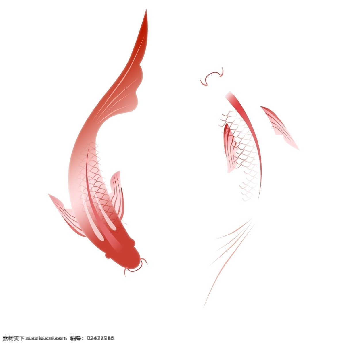 手绘 红色 鲤鱼 元素 红色鲤鱼 插画元素 卡通元素 透明素材 动物