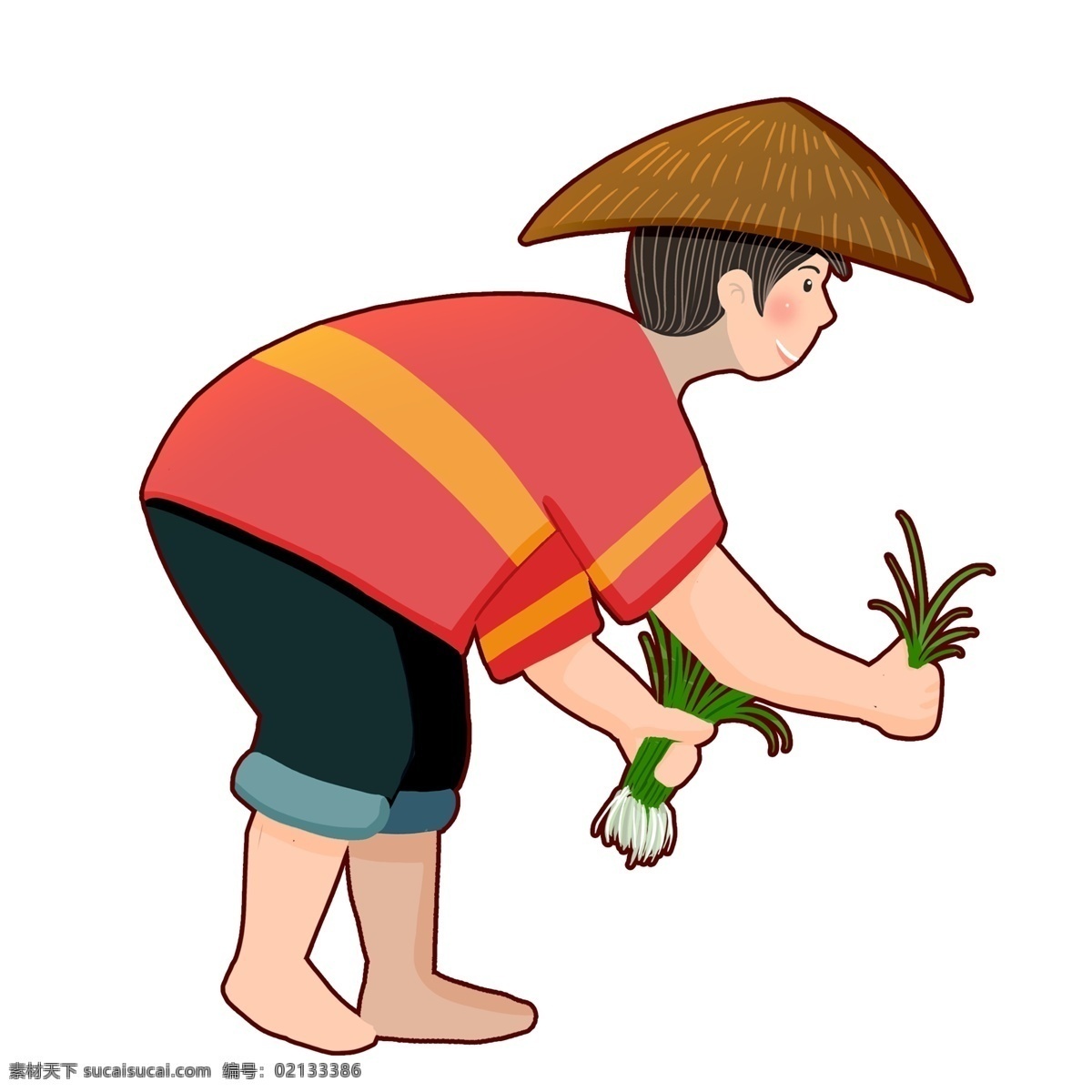 红衣 农民 种田 插画 人物 卡通 彩色 小清新 创意 手绘 绘画元素 现代 简约 装饰 图案