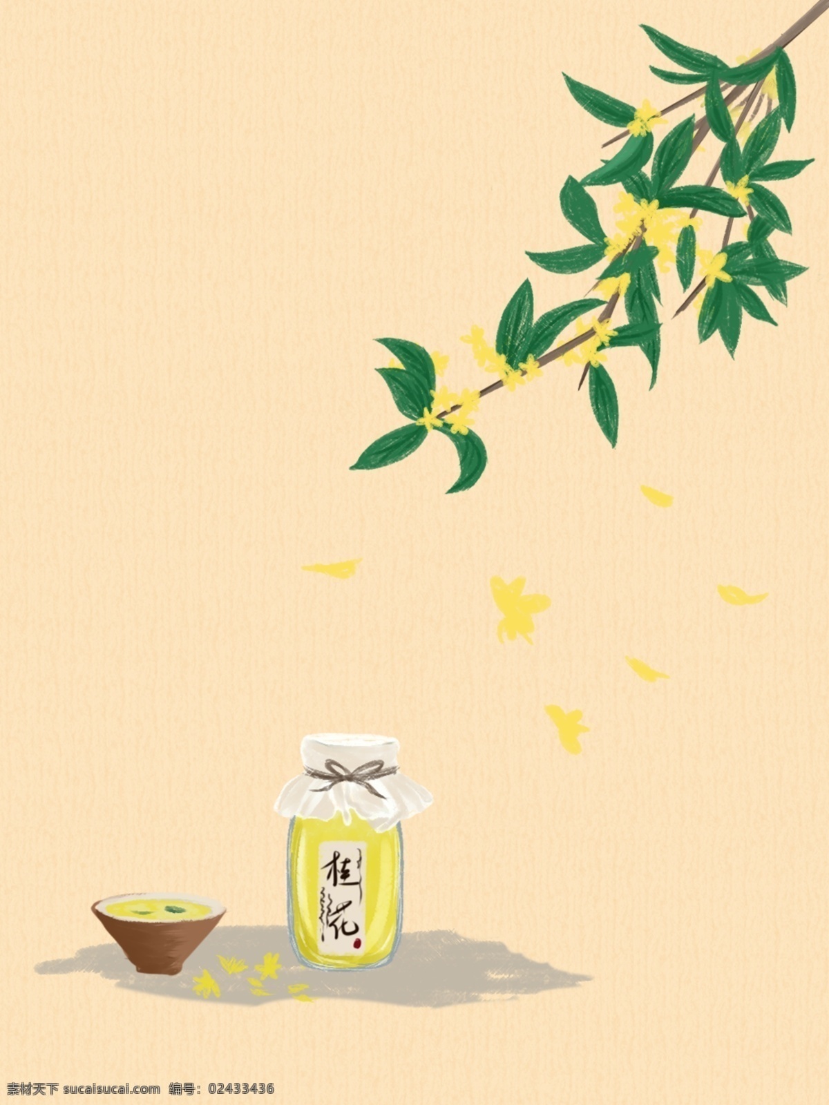 原创 手绘 桂花 飘落 背景 桂花飘香 桂花糖 糖渍桂花 桂花背景 广告背景