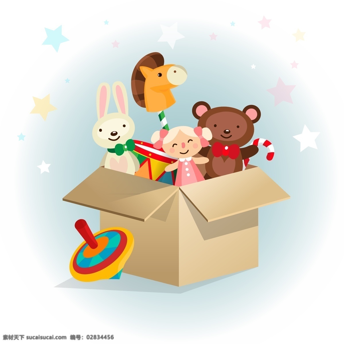 纸箱 里 可爱 玩具 儿童节玩具 礼品玩具 矢量趣多多 动漫动画 动漫人物