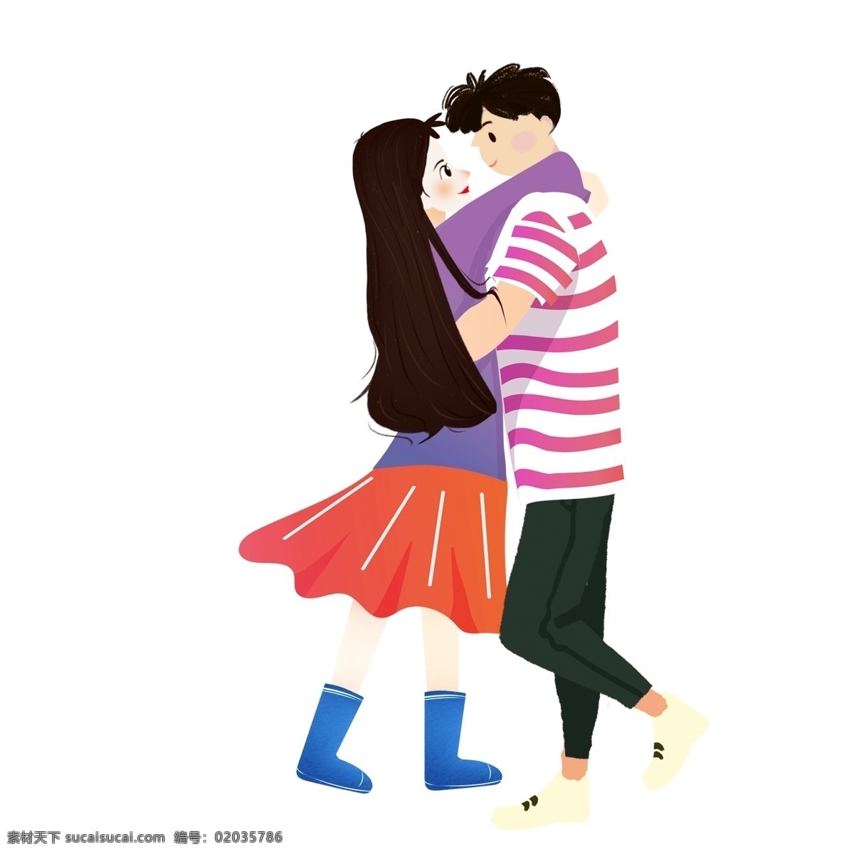 手绘 甜蜜 拥抱 情侣 插画 卡通 人物 甜蜜拥抱 男孩 女孩 相拥