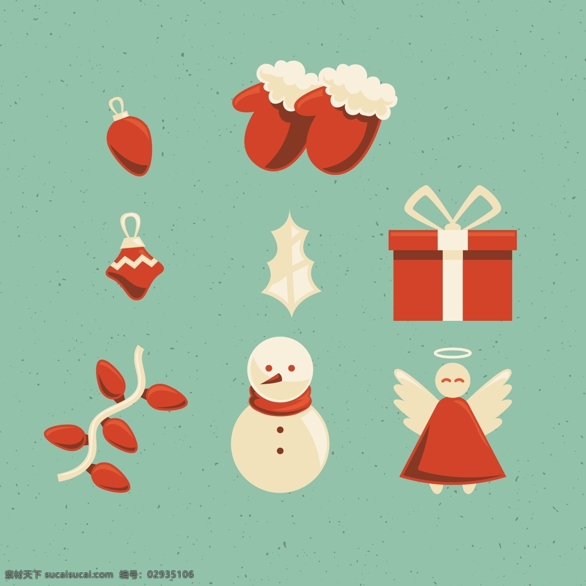 古典 红色 平安夜 圣诞 装饰 元素 复古 手套 雪人 天使 礼物 礼品盒 灯泡 红灯泡 灯串 装饰物 平安夜元素