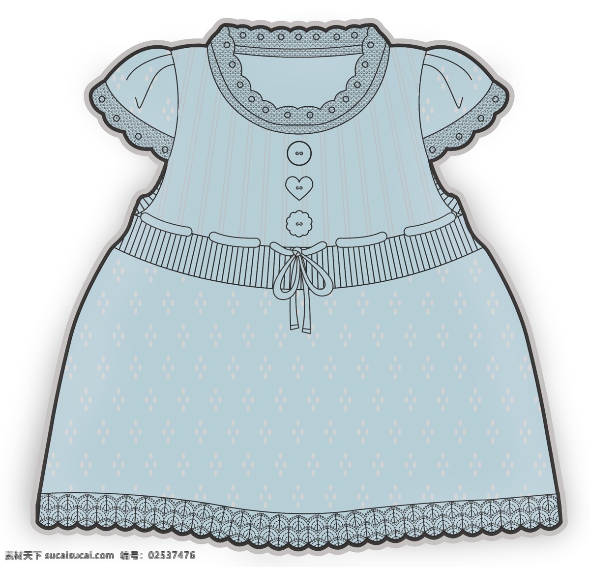 蓝色 公主 裙 彩色 服装设计 原稿 矢量 绑带 儿童服装设计 可爱 手绘 保暖 线条 源文件