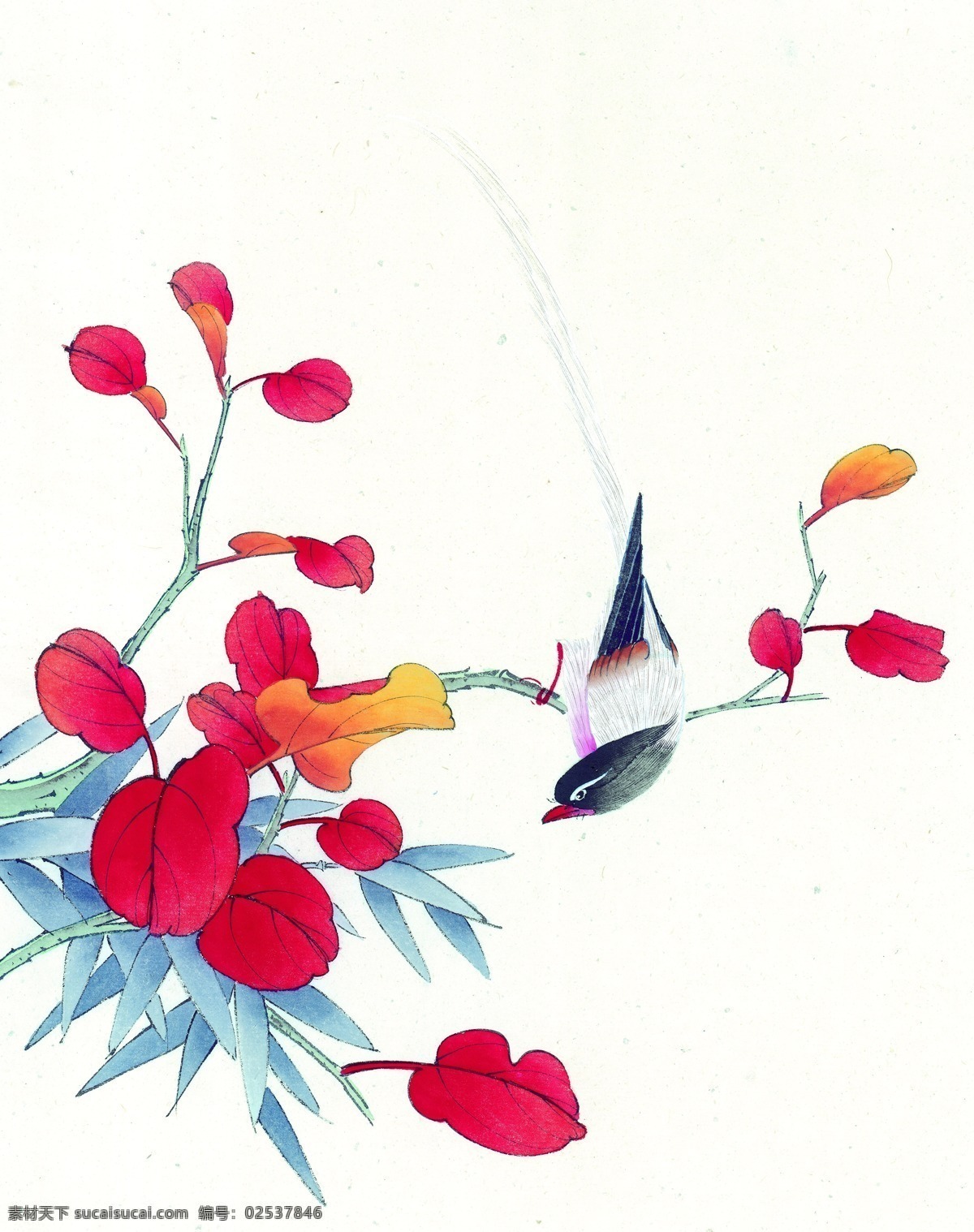 植物 叶子 小鸟 水墨画 中国画 中国艺术 绘画艺术 国画 装饰画 中堂画 书画 文化艺术 书画文字