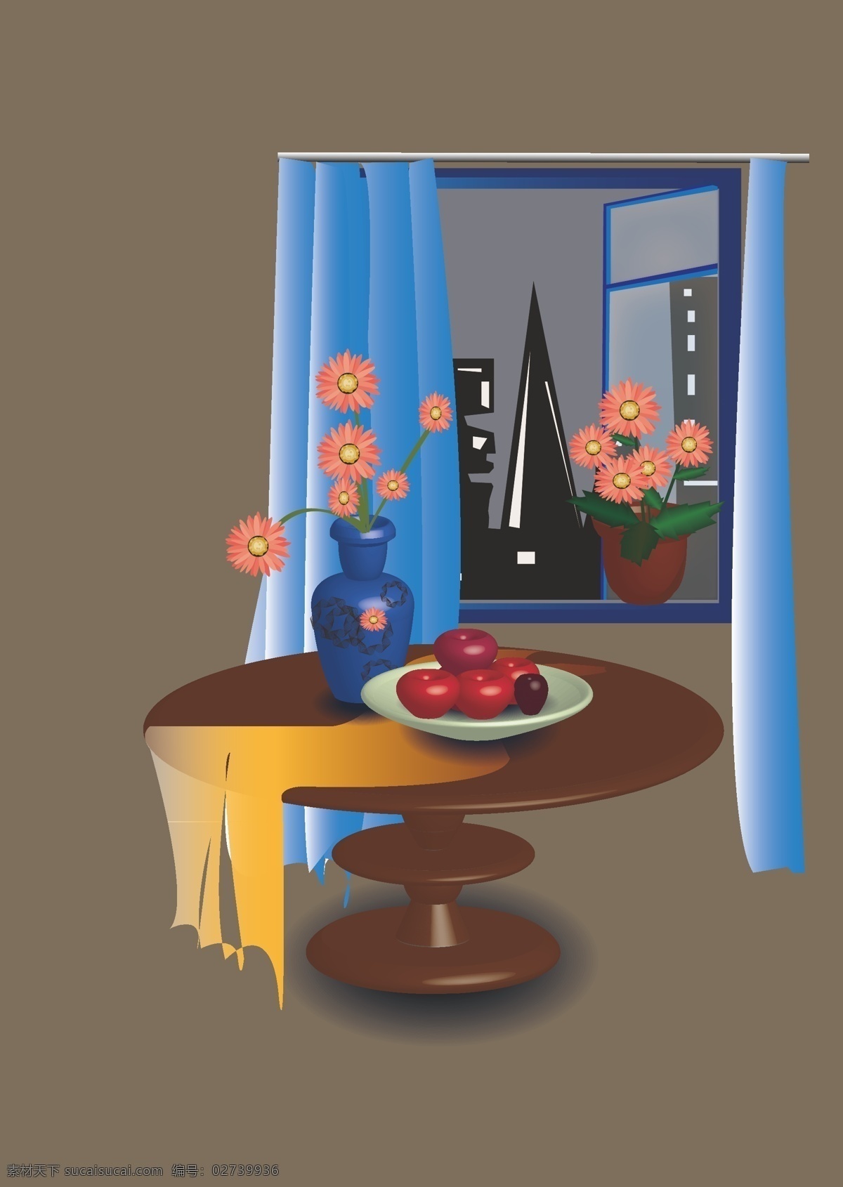 3d 桌子 布 窗户 花瓶 建筑家居 室内设计 3d桌子 窗户矢量素材 窗户模板下载 矢量 装饰素材