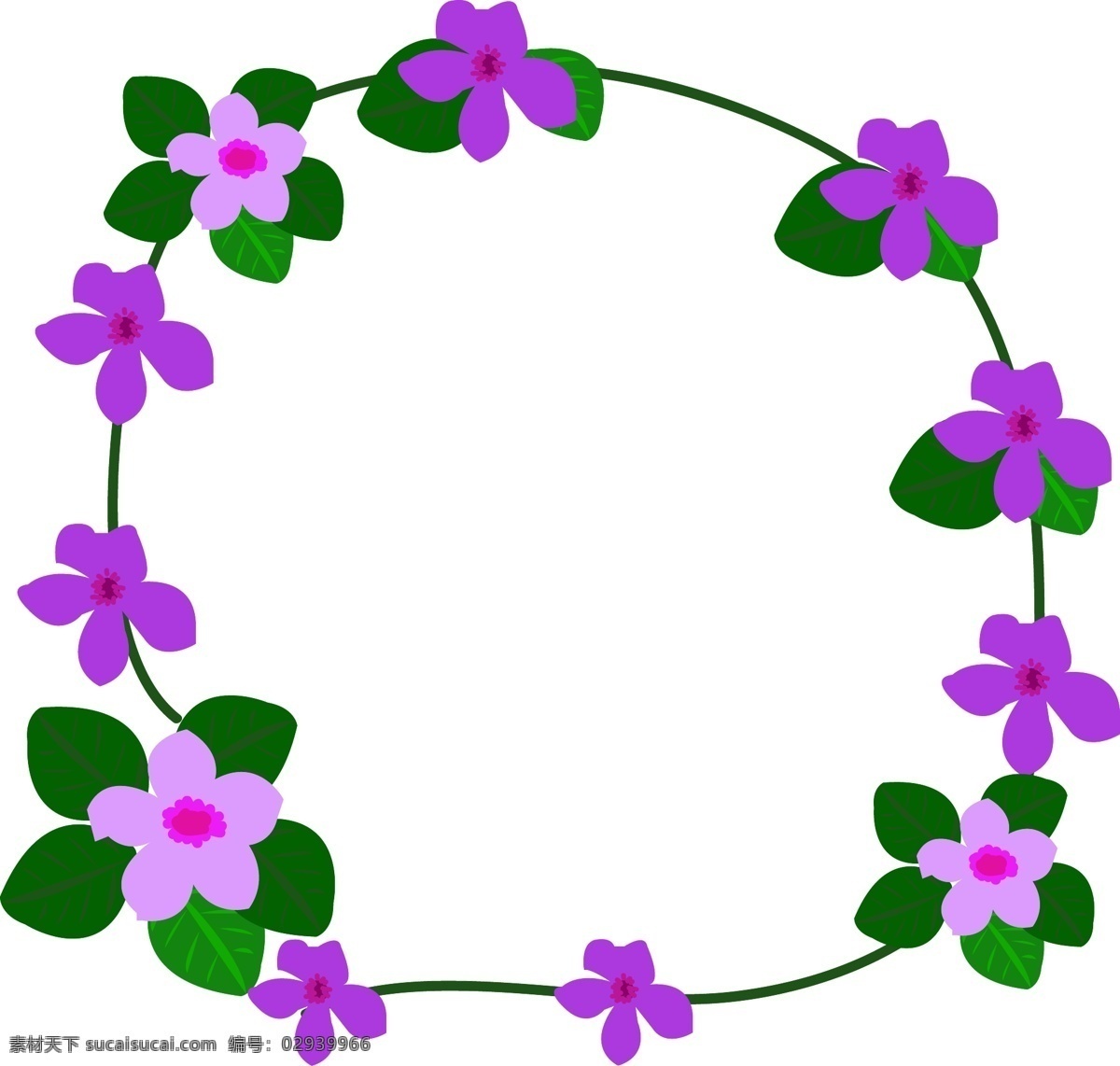 紫色 花枝 边框 插画 花朵