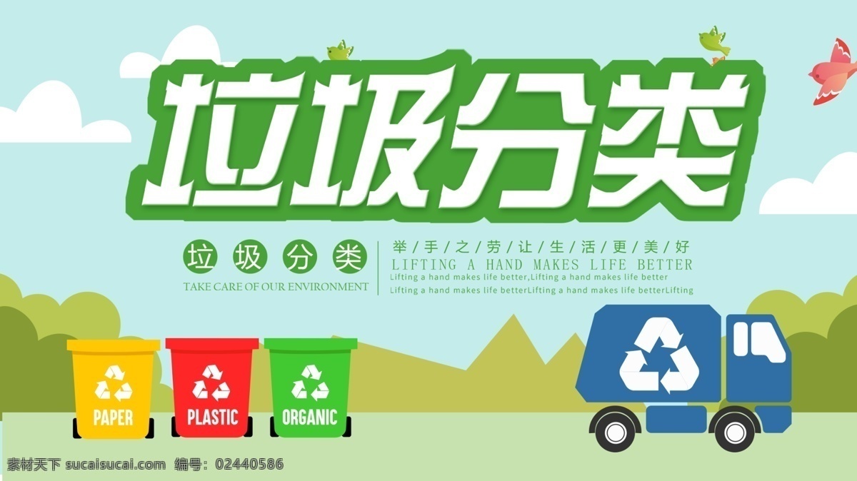 简约 卡通 垃圾 分类 公益 展板 垃圾分类