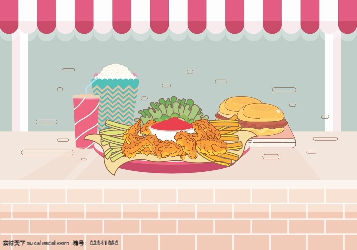 矢量 快餐 食物 插画 汉堡 快餐食物 矢量素材 手绘 手绘美食 手绘食物 薯条