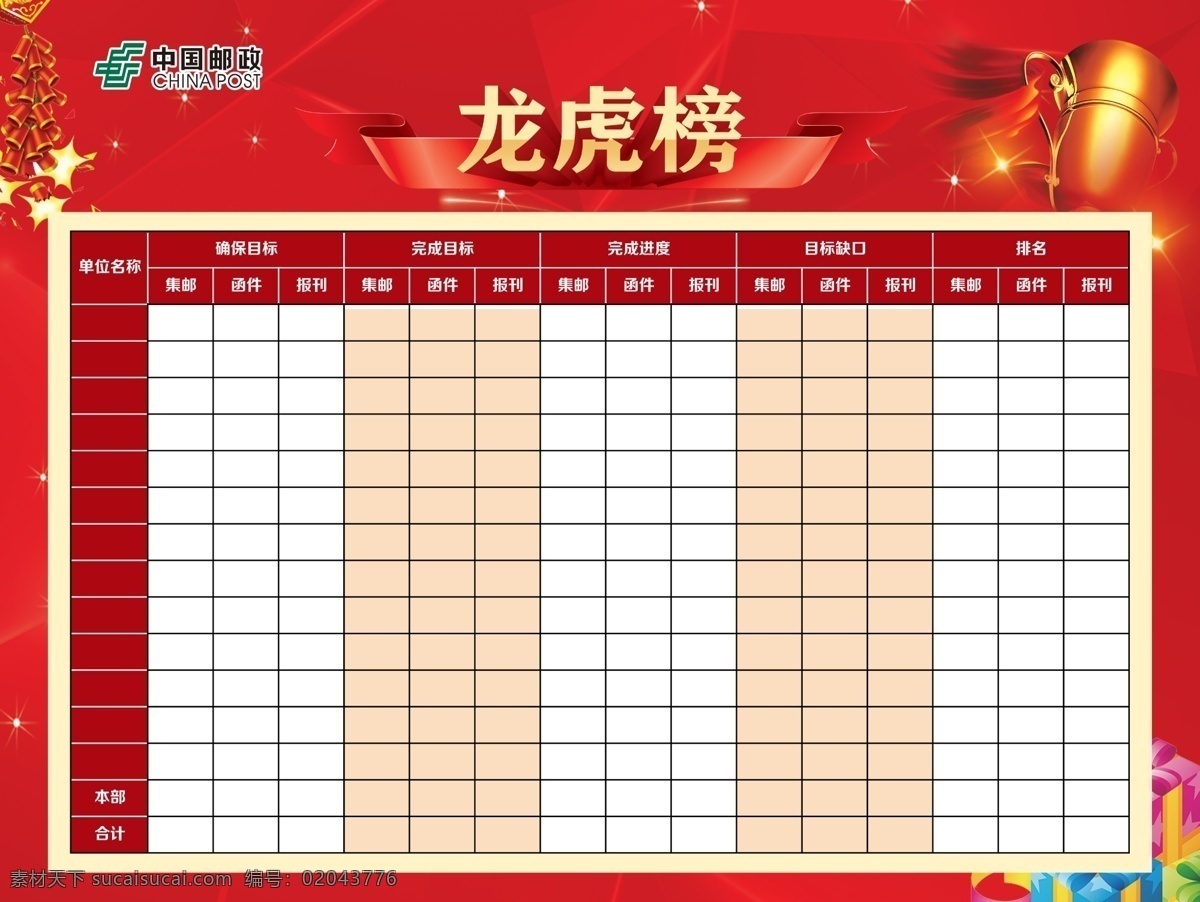 龙虎榜 中国邮政标 红背景 排行榜 竞赛榜 红底图 分层