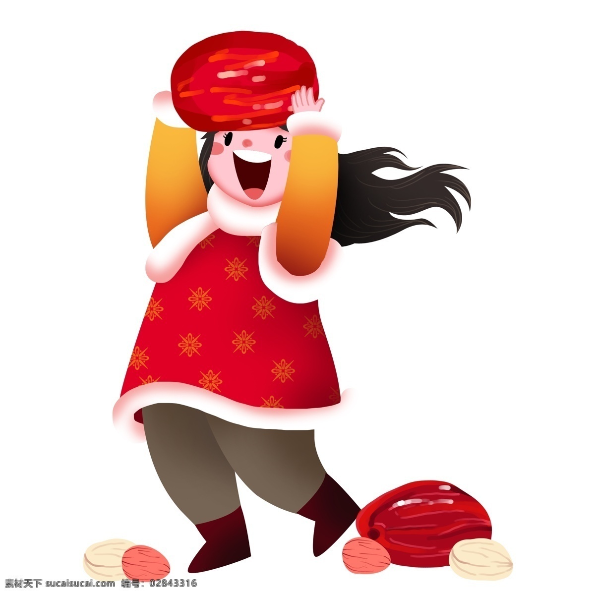 腊八节 手 红枣 小女孩 漂亮的小女孩 红色的豆子 卡通人物 人物 插画 红色的红枣