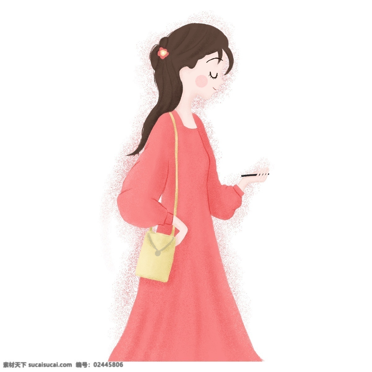 唯美 卡通 水粉 女孩 元素 透明素材 可爱 装饰 手绘 红衣女孩