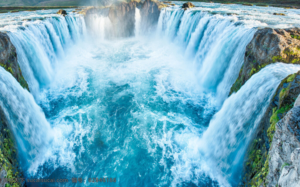 壮观的瀑布 壁画 风景 装饰画 壮观 瀑布 青色 天蓝色