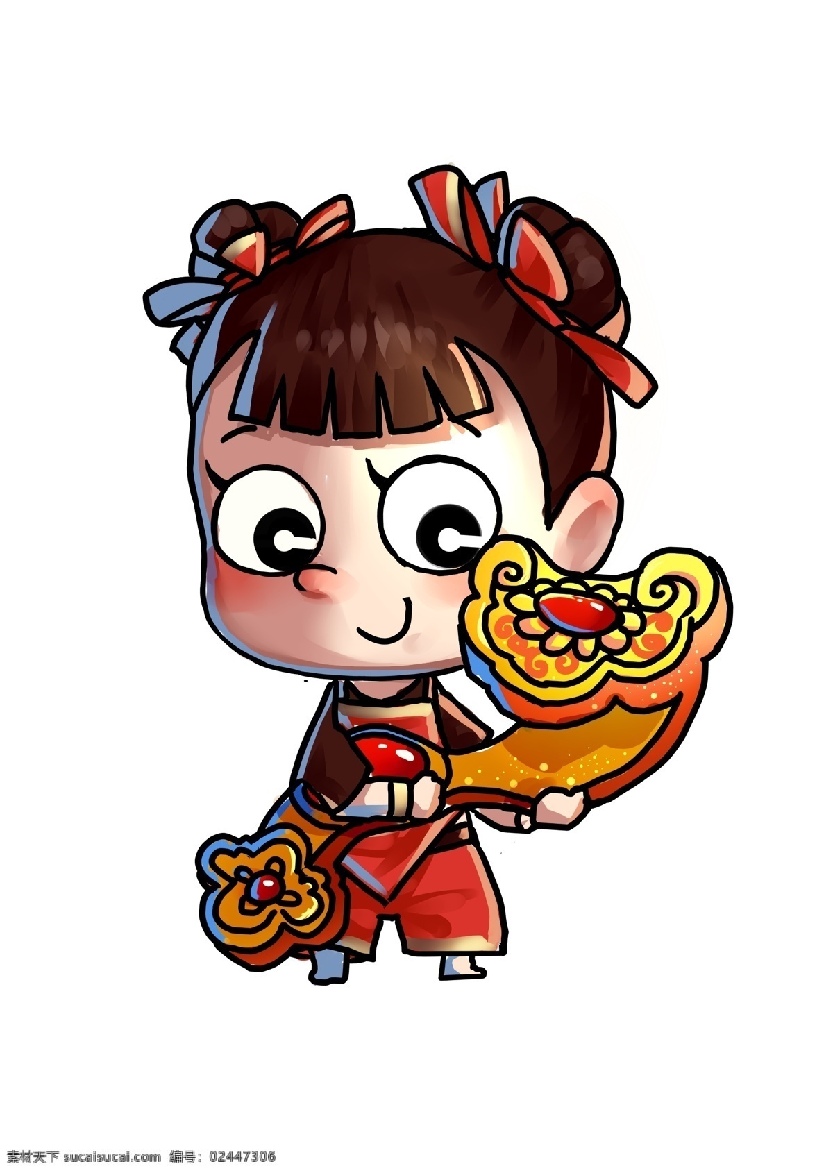 新年 春节 玉 如意 玉女 新年快乐 玉如意 春节快乐 女孩 红色 喜庆 q版 可爱 动漫 小清新 ps 过年 童男童女