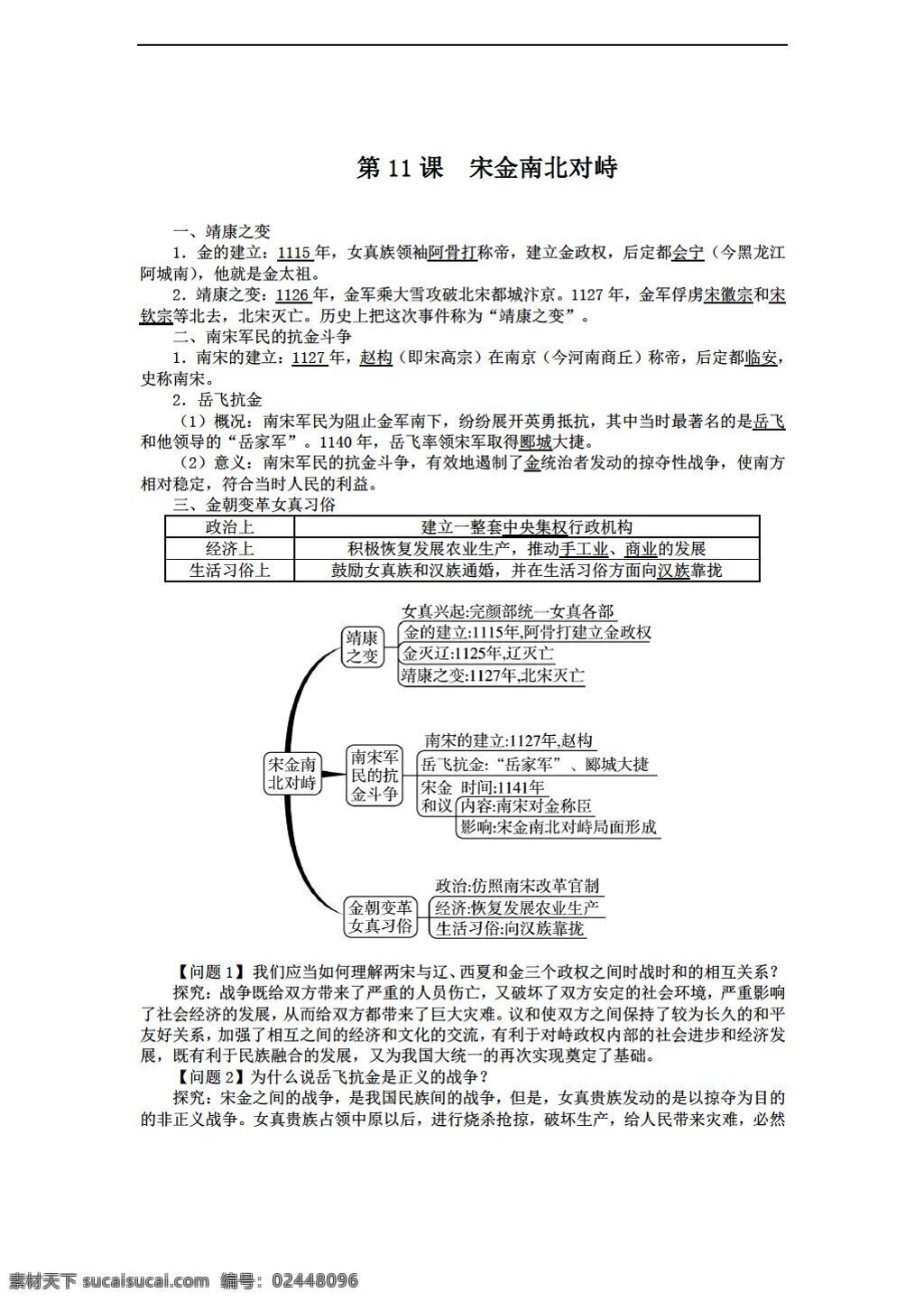 七 年级 下册 历史 导 学 案 课 宋 金南 北 对峙 北师大版 七年级下册 学案