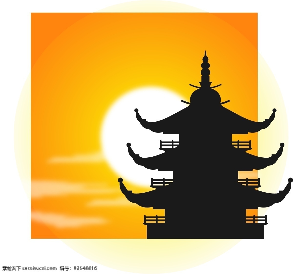 塔 剪影 夕阳 橙色