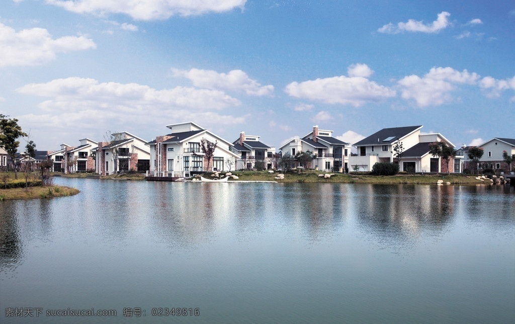 别墅 南天白云 景观石 湖水 景观湖 人工湖 建筑摄影 建筑园林