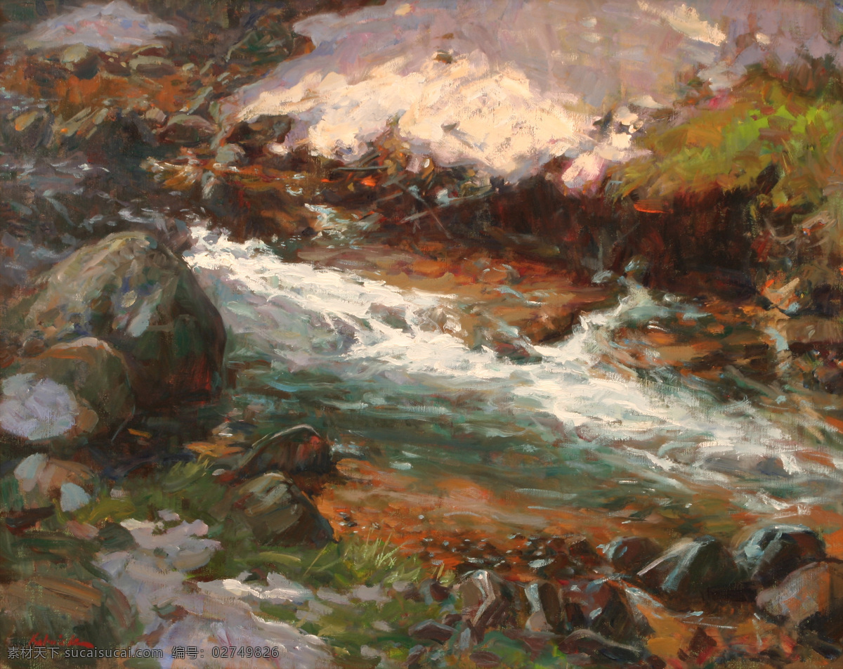 溪流免费下载 高清风景油画 无框画 无 框 画素 材 溪流 溪流油画素材 溪流油画 装饰素材