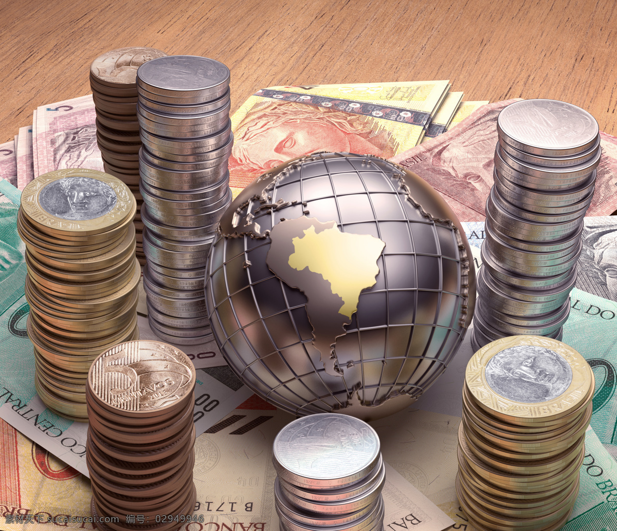 金属 地球 金融 货币 欧元 硬币 钞票 纸币 财富 钱 金融货币 投资理财 地球图片 环境家居