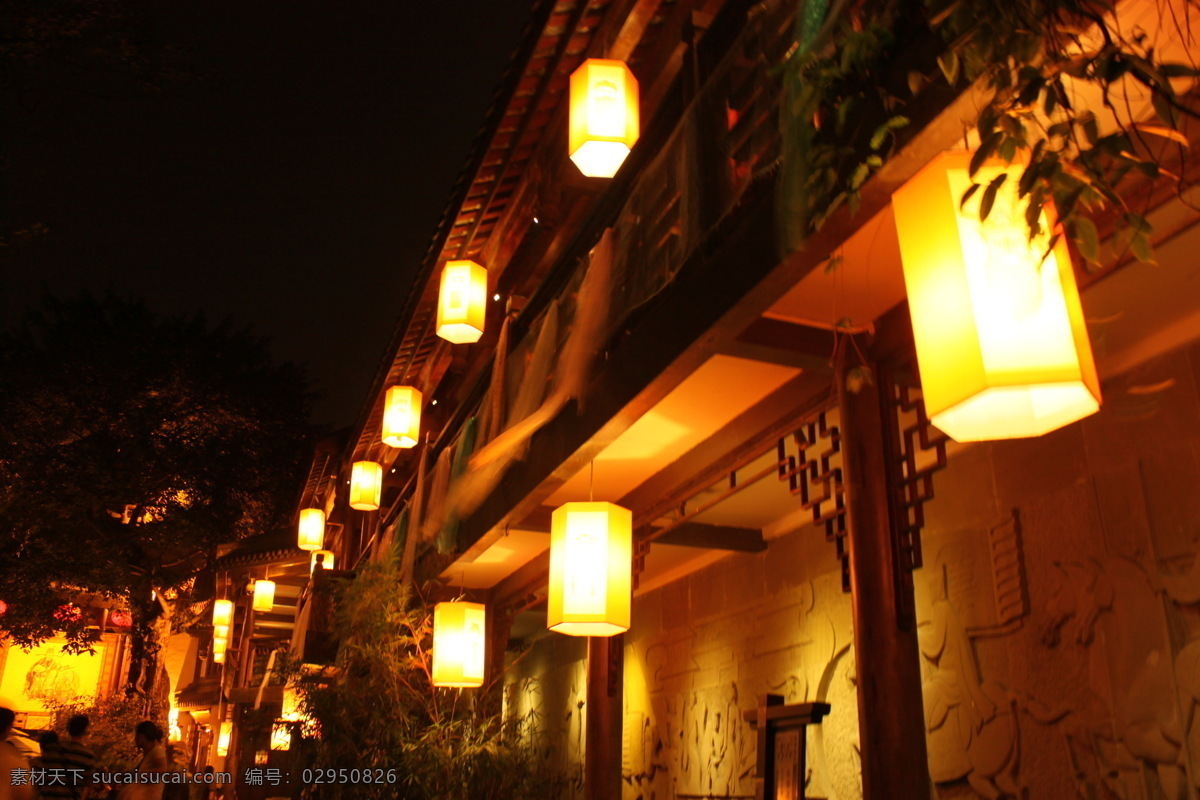 长廊 灯 古楼 火红 楼 旅游摄影 人文景观 锦里 夜晚 装饰素材 灯饰素材