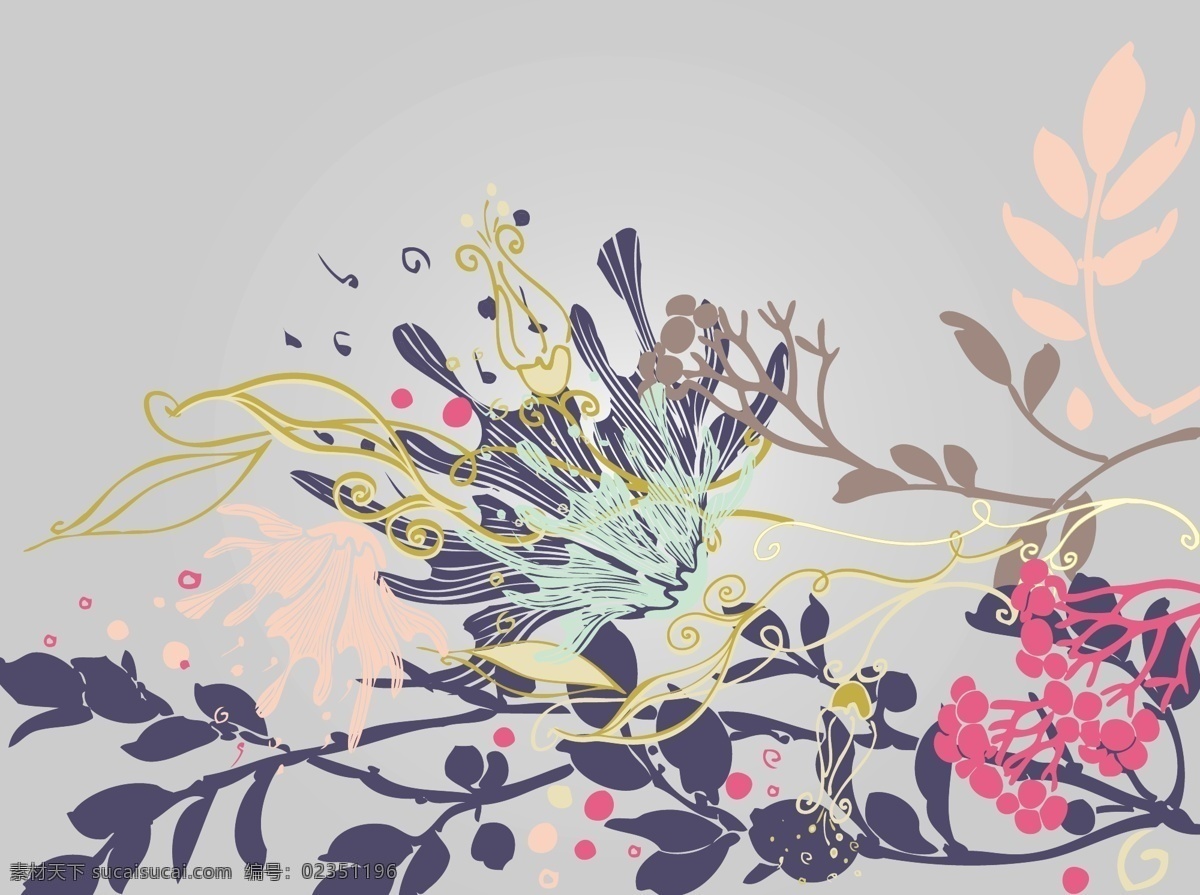 植物组成 自然 花卉 植物 装饰 抽象 背景 丰富多彩 夏天 春天 印刷 颜色 贴纸 挥舞 茎 旋转