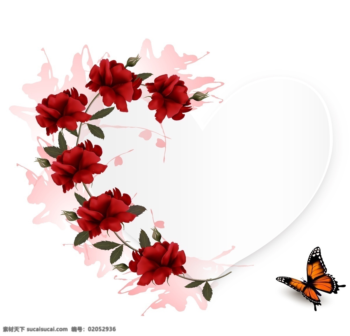 红玫瑰 蝴蝶 插画 爱情 浪漫 玫瑰花 植物