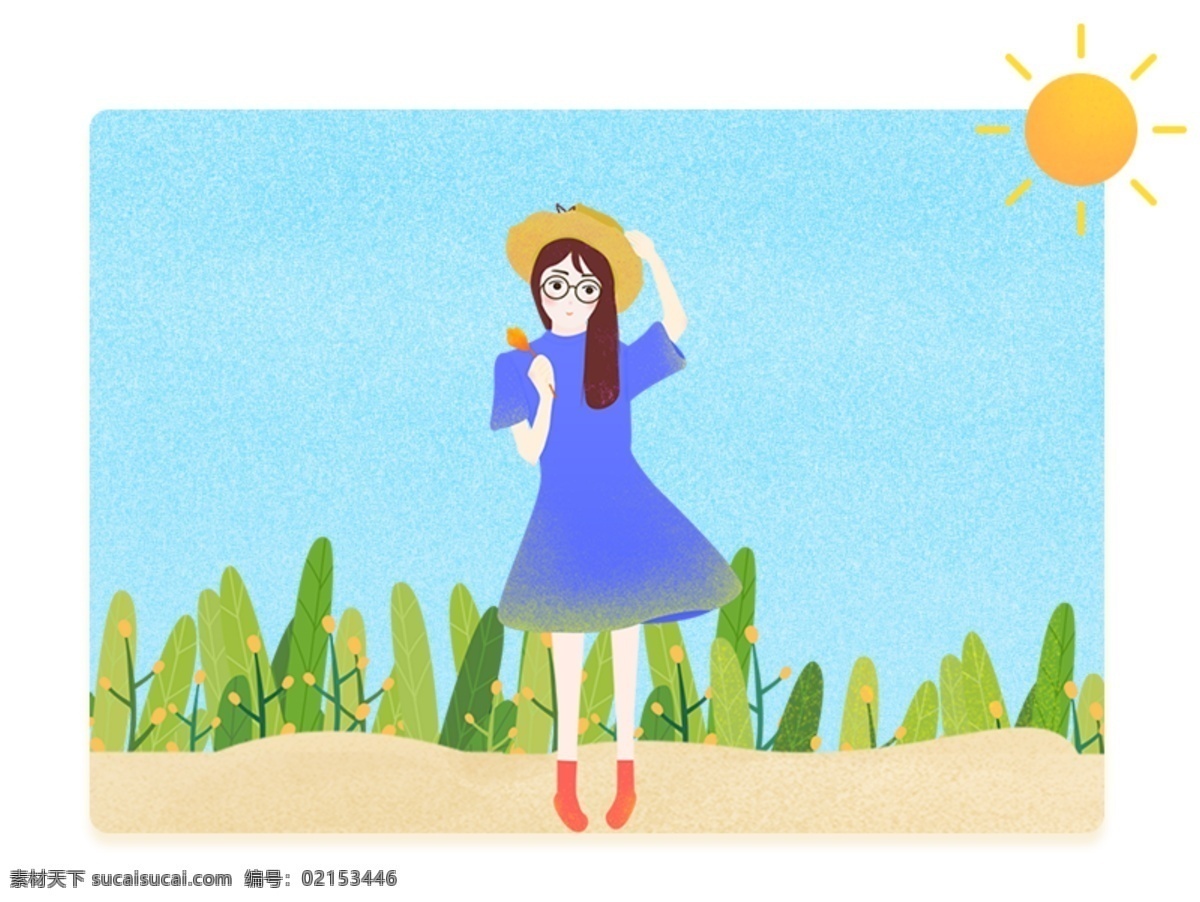 七月 旅游 阳光 沙滩 美 少女 七月旅游 美少女 阳光沙滩 夏日炎炎 插画