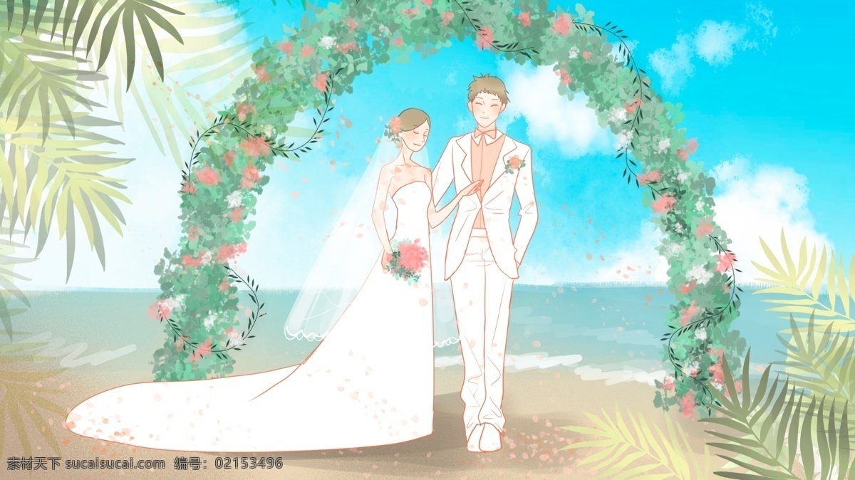 浪漫 清新 婚礼 季 海边 沙滩 结婚 婚礼季