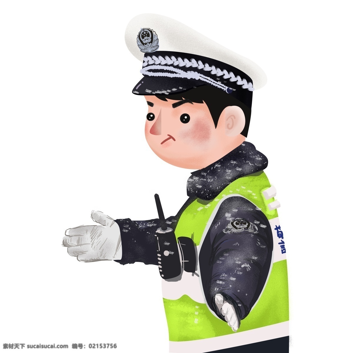 手绘 可爱 指挥 交警 叔叔 卡通 警察 人物 插画