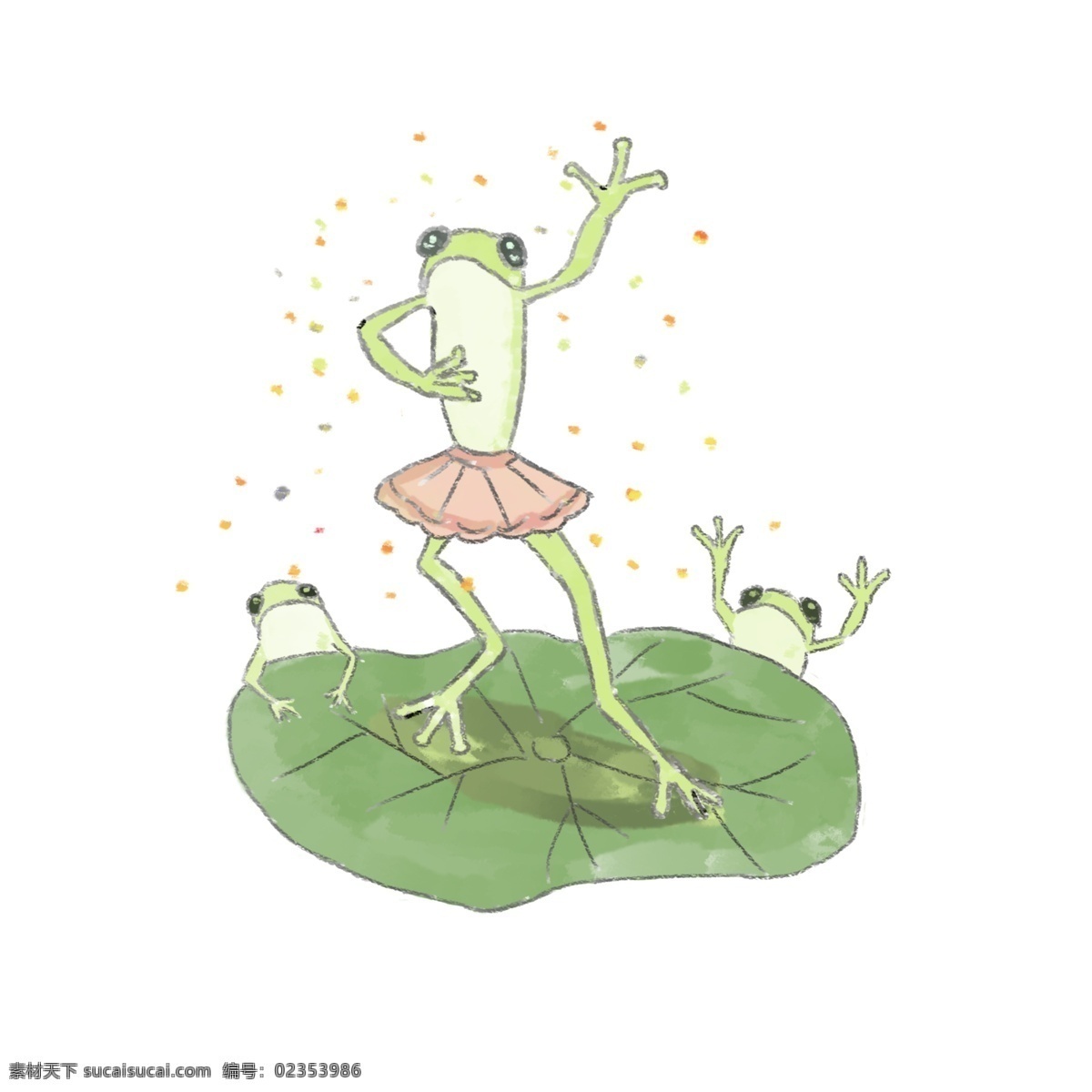 动物 跳舞 青蛙 手绘 插画 绿色 温馨 可爱 跳舞的青蛙 荷叶 卡通