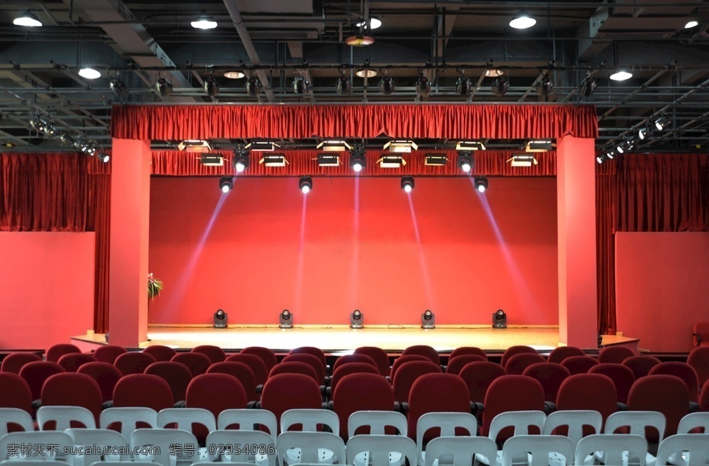 剧院舞台素材 剧院 舞台 红色 远景 灯光 文化艺术 舞蹈音乐