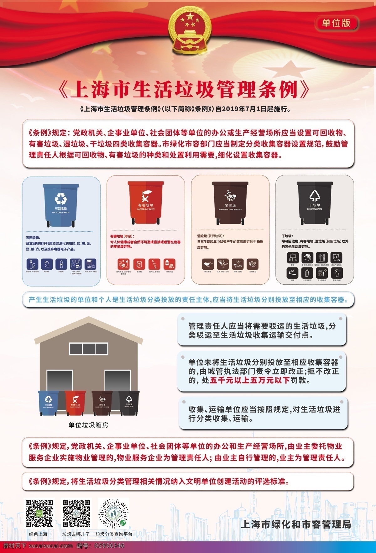 上海市 生活 垃圾 管理条例 海报 生活垃圾管理 垃圾分类海报 生活垃圾 垃圾分类 环保海报 公益海报