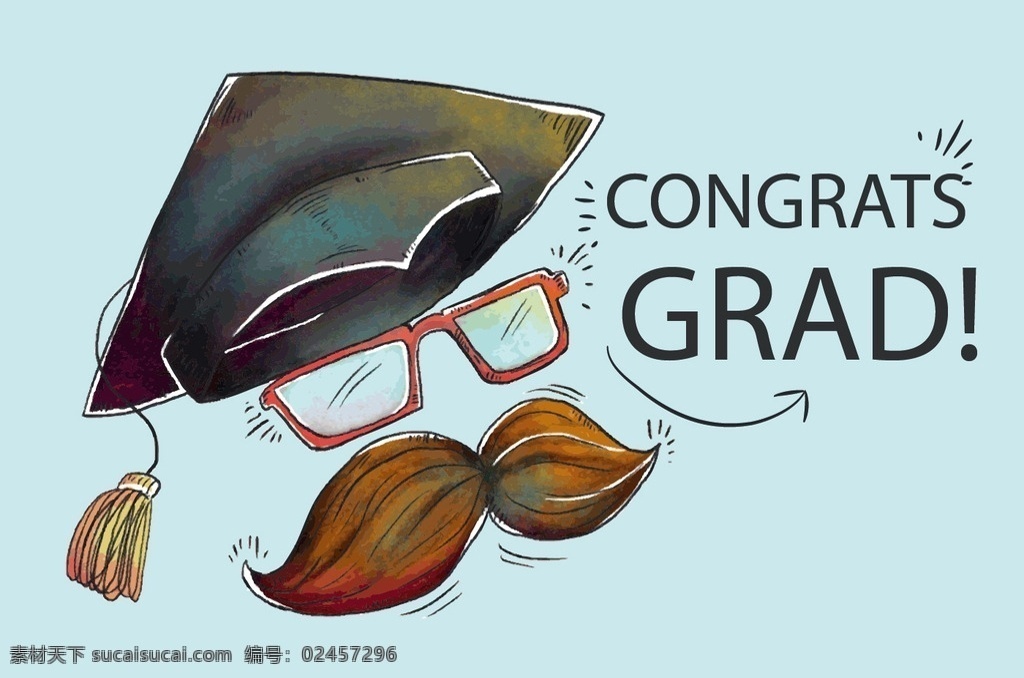 毕业季 博士 学士 毕业了 毕业 博士帽 学士帽 眼镜 眼镜框红色 胡须 八字胡 恭喜毕业 卡通 动画