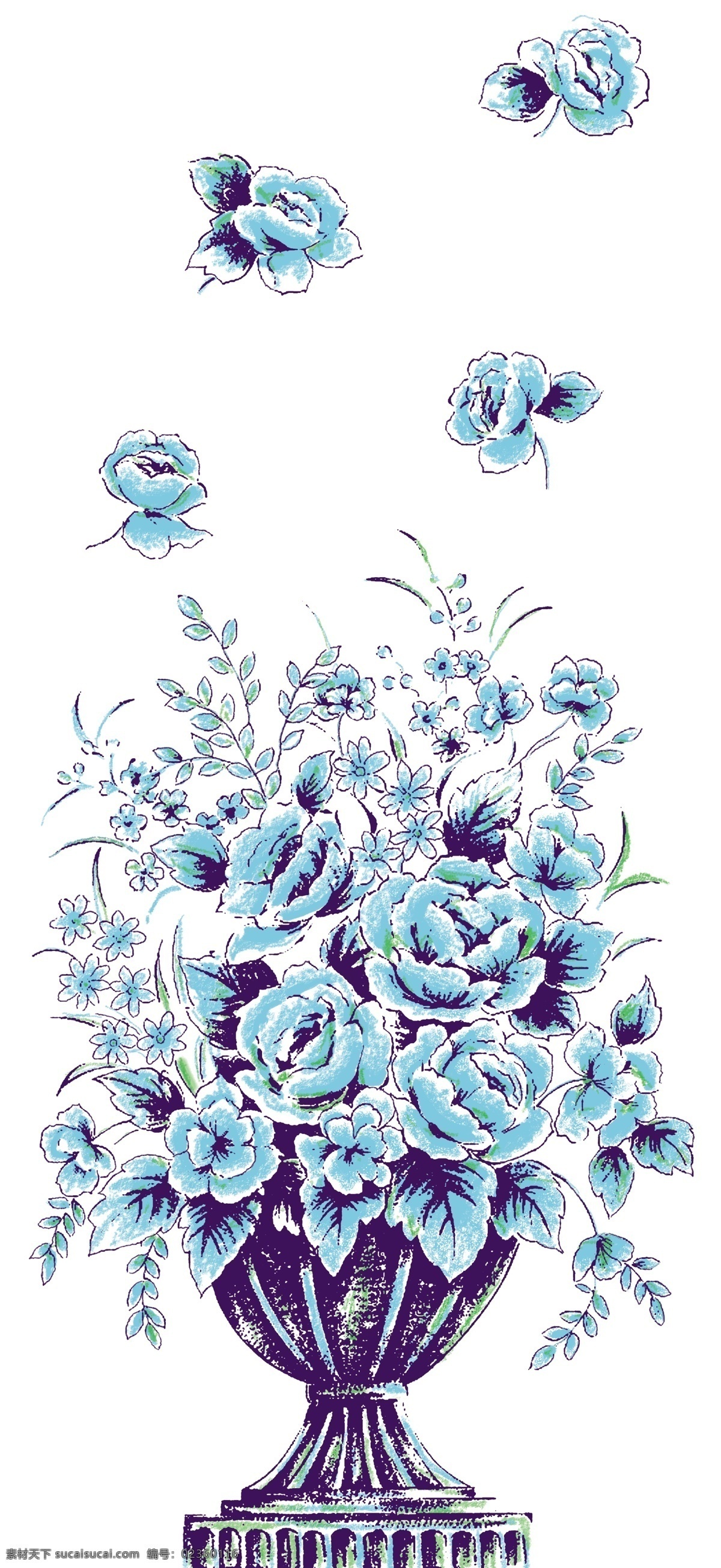 欧式 花 分层 花纹 蓝色 罗马柱 欧式花 源文件 模板下载 装饰素材