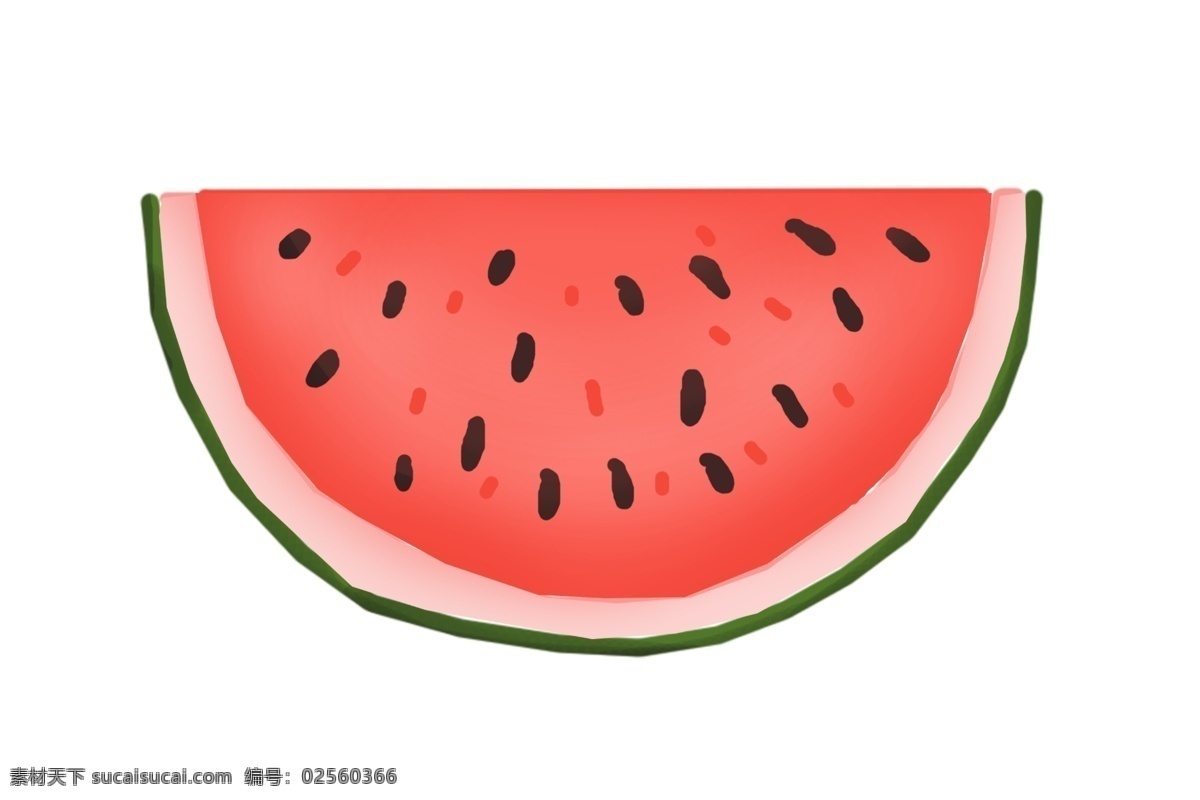 手绘 香甜 西瓜 插画 夏季 美食 红色 西瓜子 水果插画 手绘西瓜 水果 一块西瓜 西瓜插画
